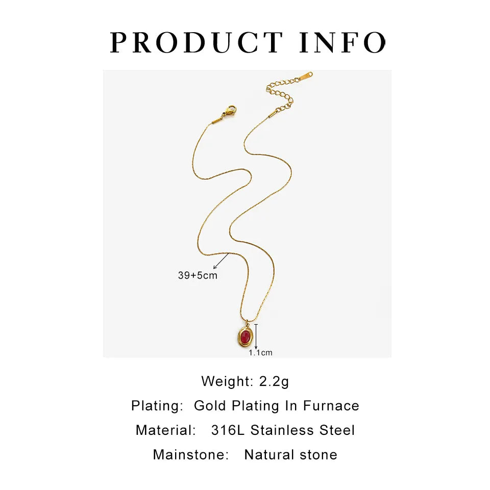 GHIDBK Fashionable Stainless Steel Natural Stone Pendant Necklace Gold-Plated Women's Party Dailys Versatile Jewelry Gifts