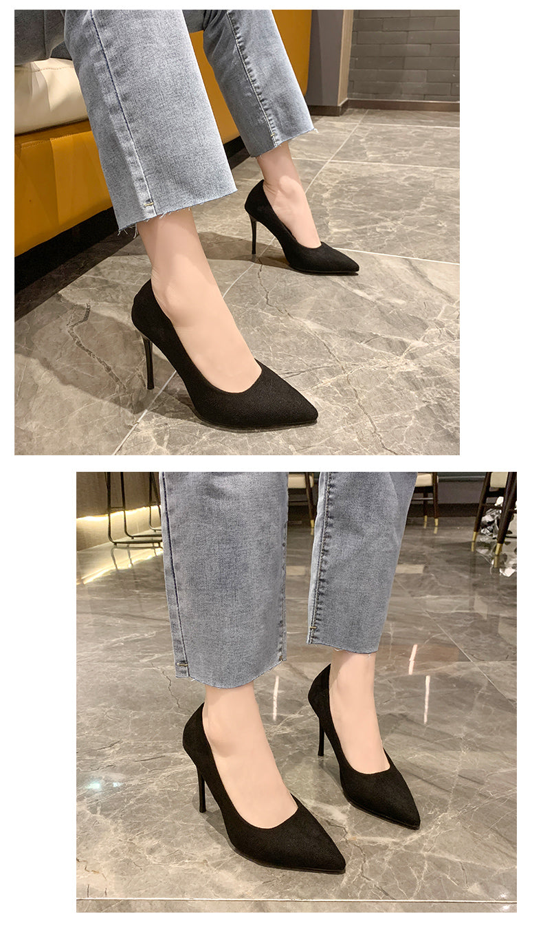 Women New Mid Heeled Sandals Black 6-8-10cm Pointed Thin Heeled Baotou Banquet High Heeled Shoes Womens Shoes Tacones Mujer