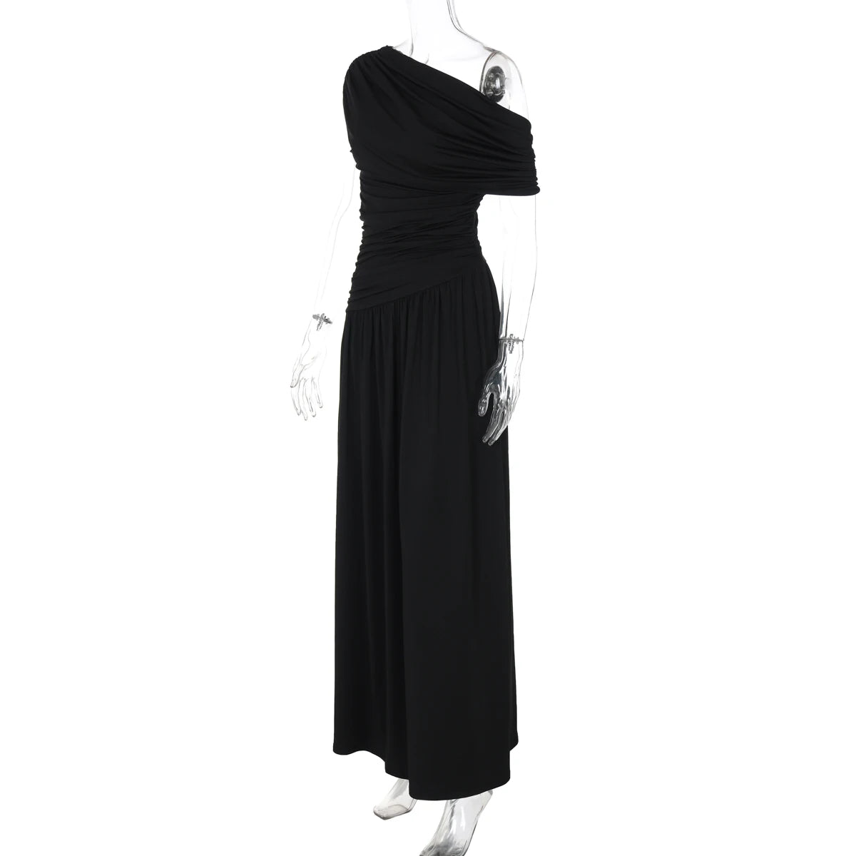 Hugcitar One Shoulder Ruched Sleeveless Solid Pleated Sexy Irregular Y2K Maxi Dress Summer Elegant Party Women Clothes Vacation