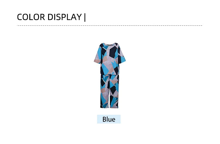 plus Size Women's Summer Cotton Linen Trousers Set with Printed round Neck Five Points Sleeve Top And Bottoms Two-Piece Ensemble