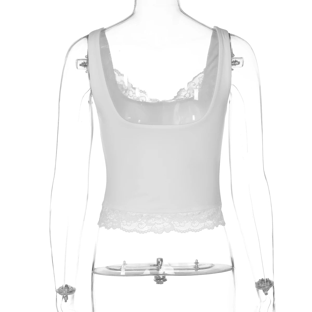 Hugcitar 2026 Fashion Square Neck Patchwork Lace Straps Sexy Crop Tank Top Spring Summer Women Clothes Holiday Streetwear Club