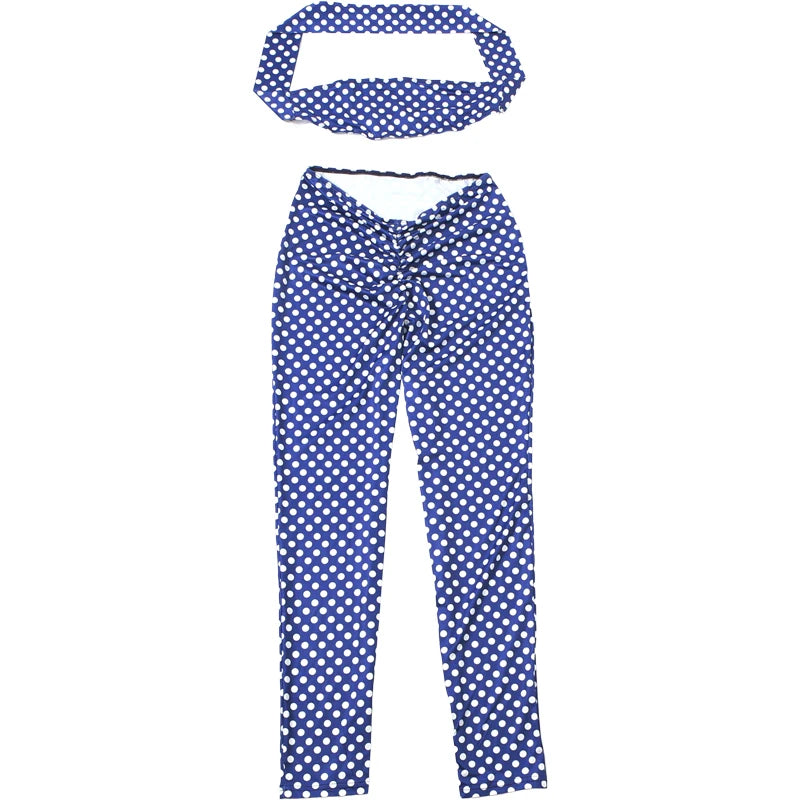 Sisterlinda Women Backless Tracksuit Dot Print Sexy 2 Piece Set Halter Tank Tops+Leggings Matching Streetwear Stretch Outfits
