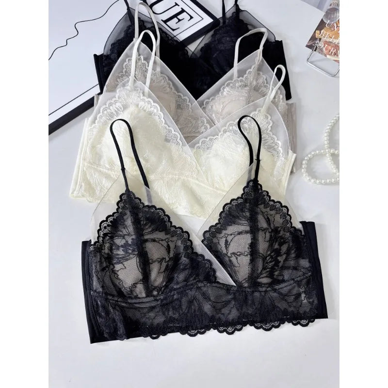 Sexy Lace Shell Cup Bra Deep V Backless Halter Side Buckle Soft Support Seamless Beauty Back Thin Women Underwear 32-38 S-XL