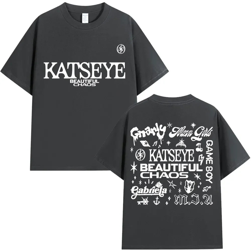 Korean Katseye Beautiful Chaos Tour T Shirt Kpop Vintage Harajuku Fashion Y2K Men Women T-shirt Cotton Loose T Shirts Fans Gifts