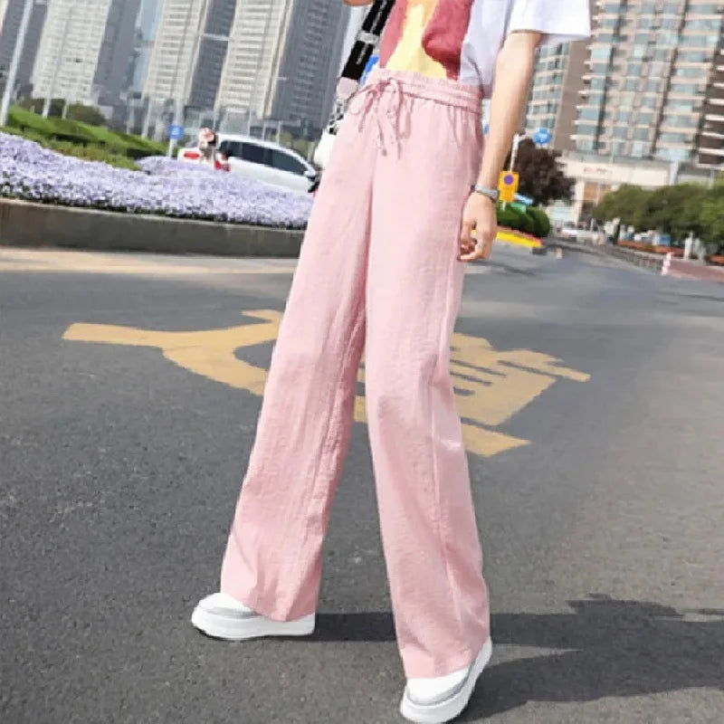 2026 new spring and summer wide leg pants women's high waist ice silk pants thin thin mopping pants female student pants
