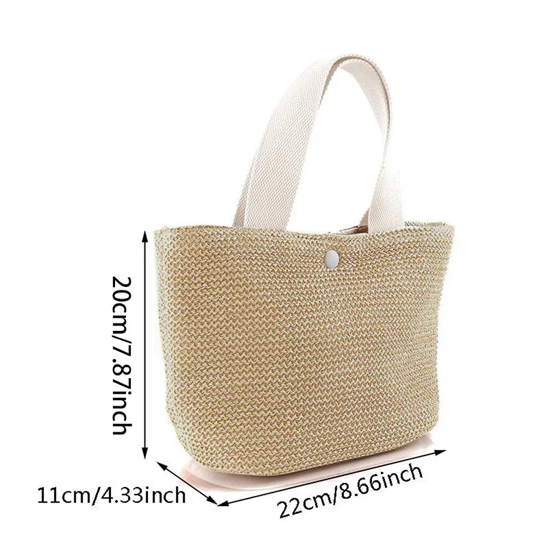 Trendy Straw Handbag Women's Woven Beach Bag Casual Snap Button Satchel Bag Small Braided Shoulder Bag For Travel Beach Trip