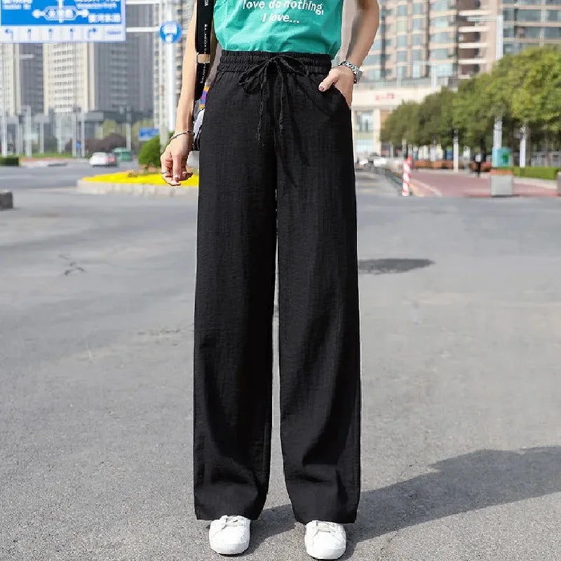 2026 new spring and summer wide leg pants women's high waist ice silk pants thin thin mopping pants female student pants