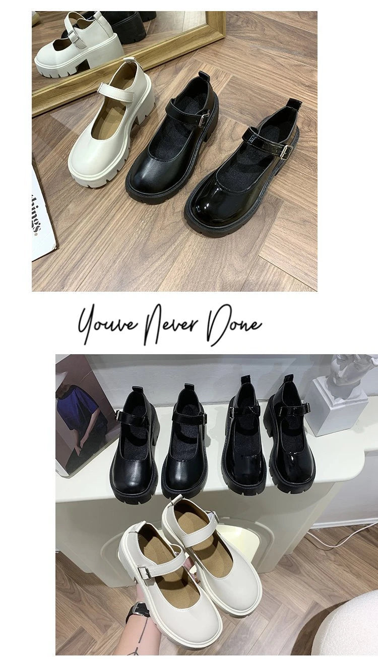 Lolita Shoes Japanese Girl Platform Black high heels fashion Round Toe Mary Jane Women Patent faux Leather Student Cosplay Shoes