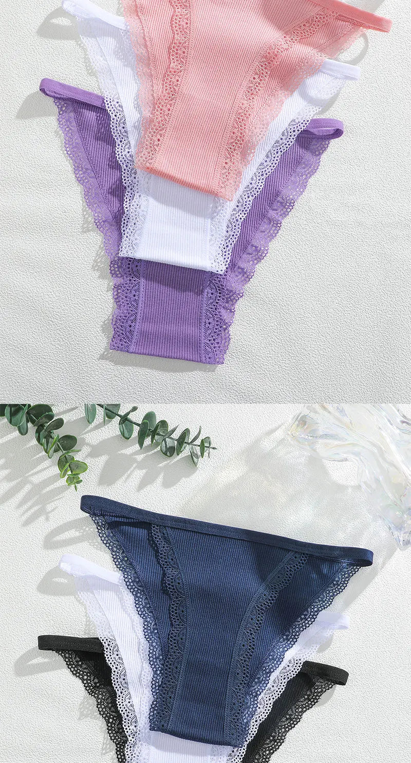 FIENTOO 6PCS Sexy Low-Waist Briefs Lace Cotton Panties for Women Female Soft Underwear Girls Elastic Intimates Sexy Lingerie