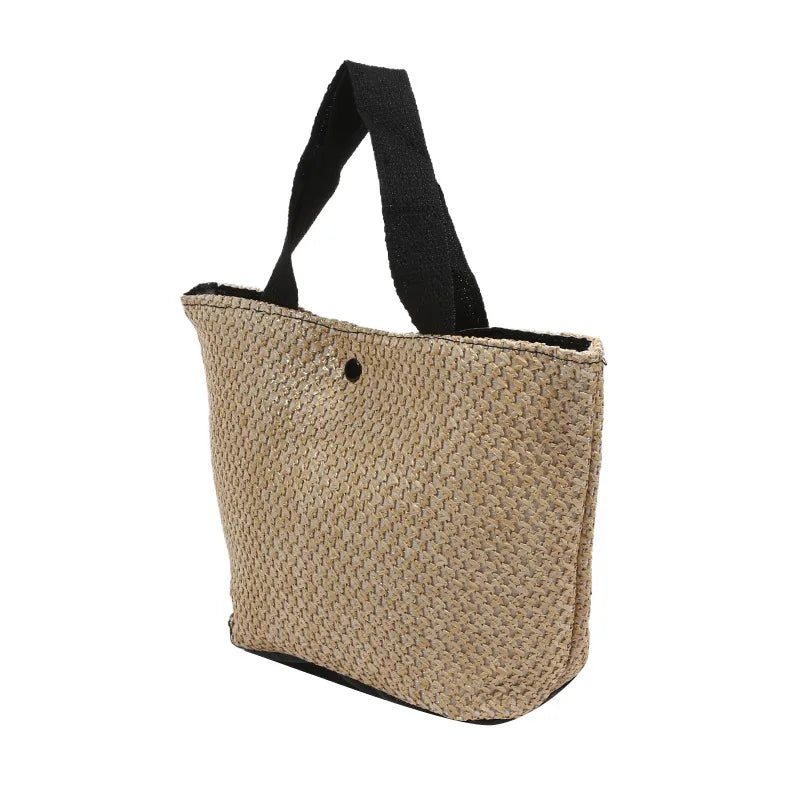 Trendy Straw Handbag Women's Woven Beach Bag Casual Snap Button Satchel Bag Small Braided Shoulder Bag For Travel Beach Trip