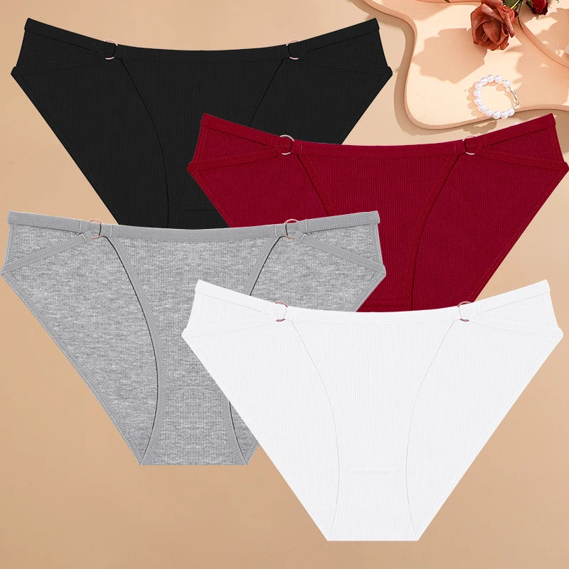 4PCS/SET Stripes Women Cotton Panties Women Sexy Low Rise Briefs Female Breathbale Underwear Button Design Pattern Soft Lingerie