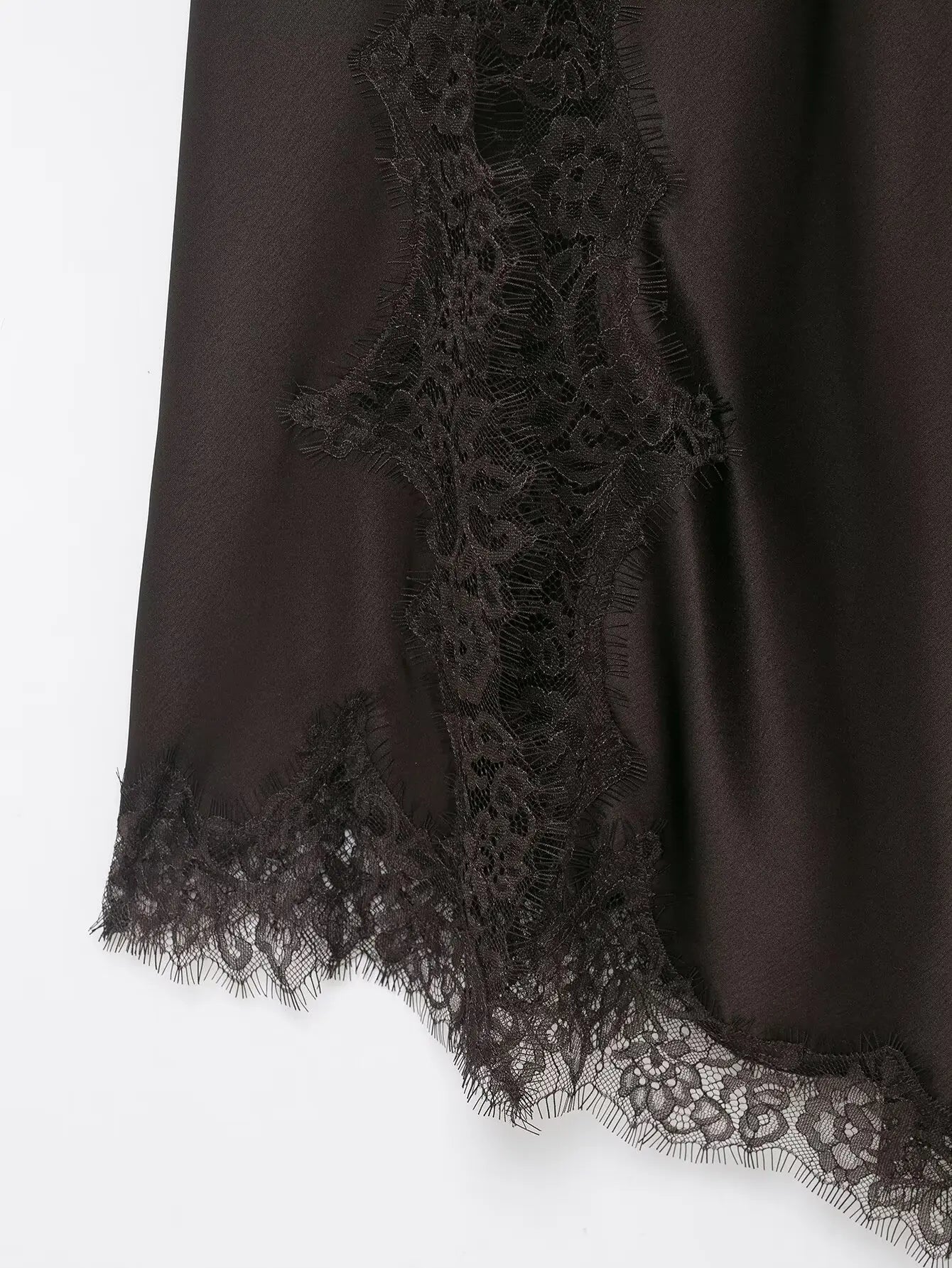 HH Fashion Soild Asymmetric Lace Satin Dress For Women's Sexy V-Neck Sleeveless Backless Slit Evening Party Slip Midi Dress