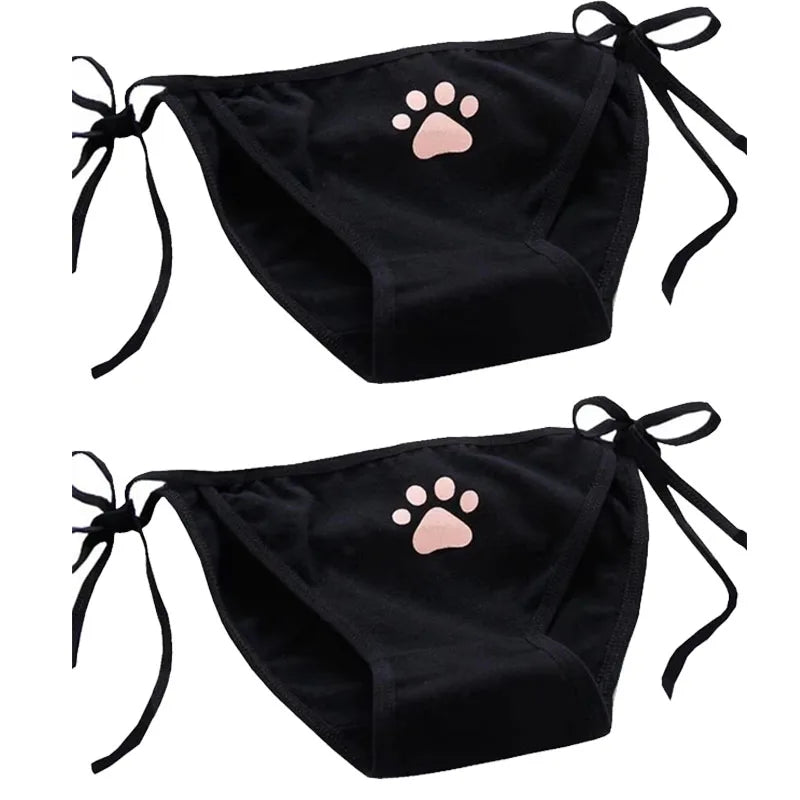 1-4Pcs Sexy Bandage Lolita Panties Low Waist Lingerie Cute Claw Women's Briefs Low Waist Animation Underwear Black,Pink,White