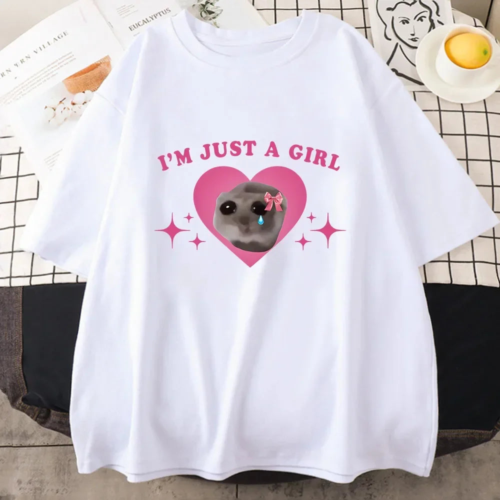 Sad Hamster Tshirt I'm Just A Girl Cartoon Printing Tee-shirt Casual Short Sleeve Summer Tshirts High Quality Girls Tees