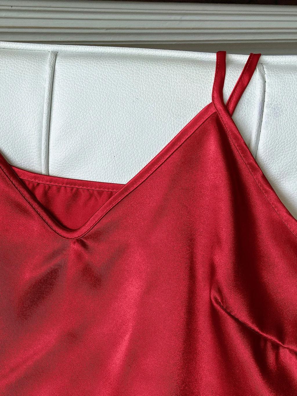Solid Satin Pajama Set V Neck Cami Top Ruffle Shorts Women's Sleepwear Loungewear