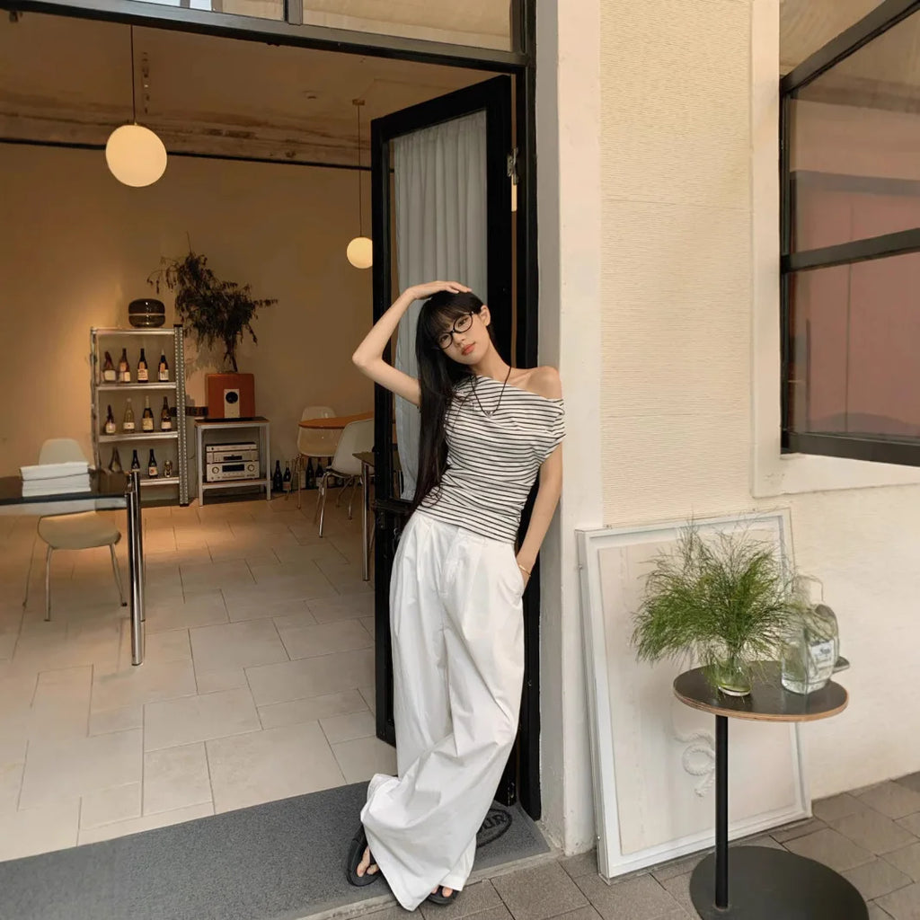Casual Slim Striped T-shirts For Women 2026 Summer Y2K Women's T-shirt Short Sleeve Blouses Tees Fashion Female Tops