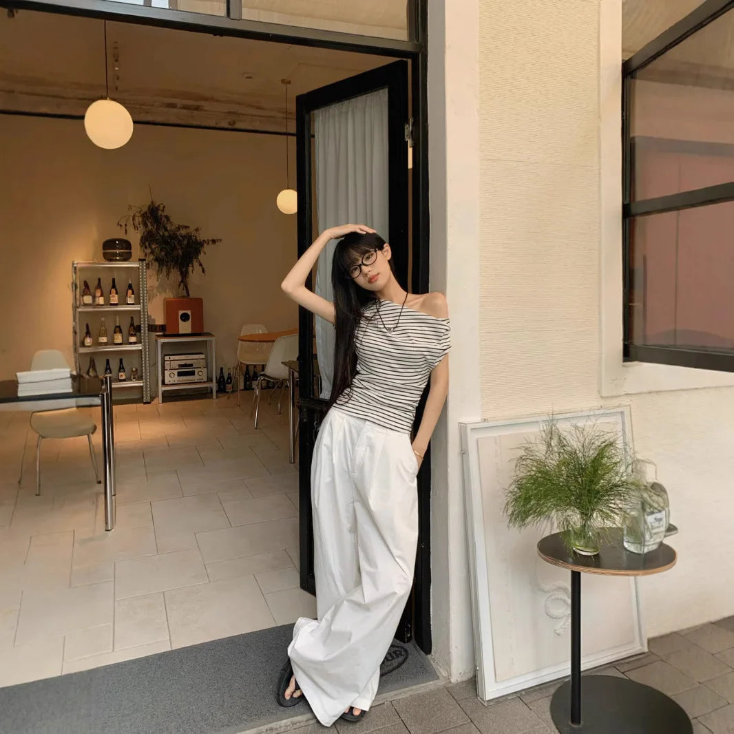 Casual Slim Striped T-shirts For Women 2026 Summer Y2K Women's T-shirt Short Sleeve Blouses Tees Fashion Female Tops