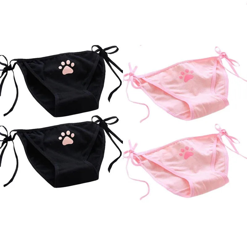 1-4Pcs Sexy Bandage Lolita Panties Low Waist Lingerie Cute Claw Women's Briefs Low Waist Animation Underwear Black,Pink,White