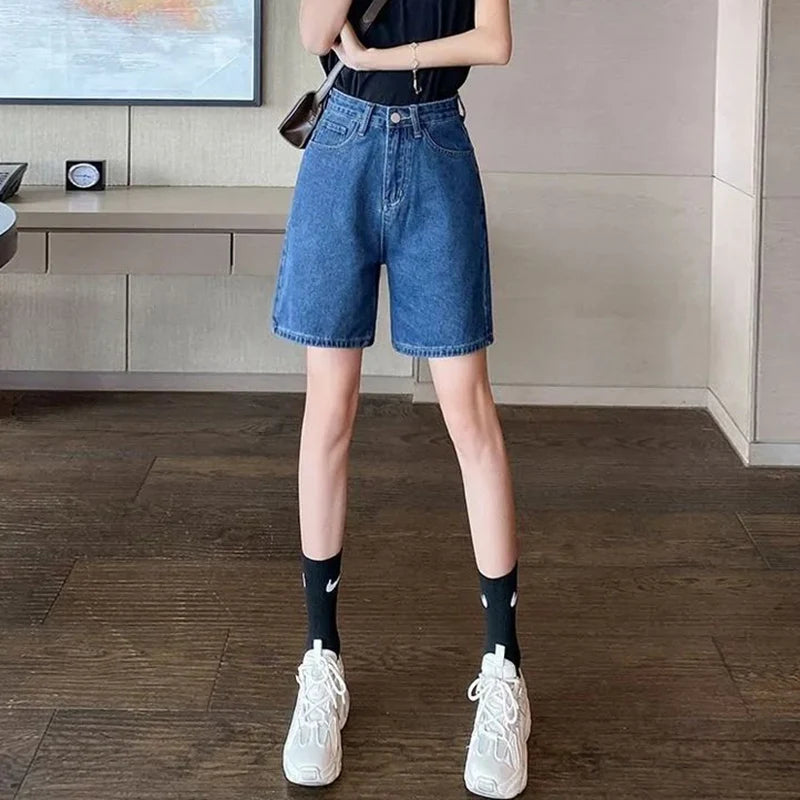 Summer Hot Sale Female Korean High Waist Jeans Lady Solid Color Thin Denim Shorts Girls Casual Fashion Daily Short Pants
