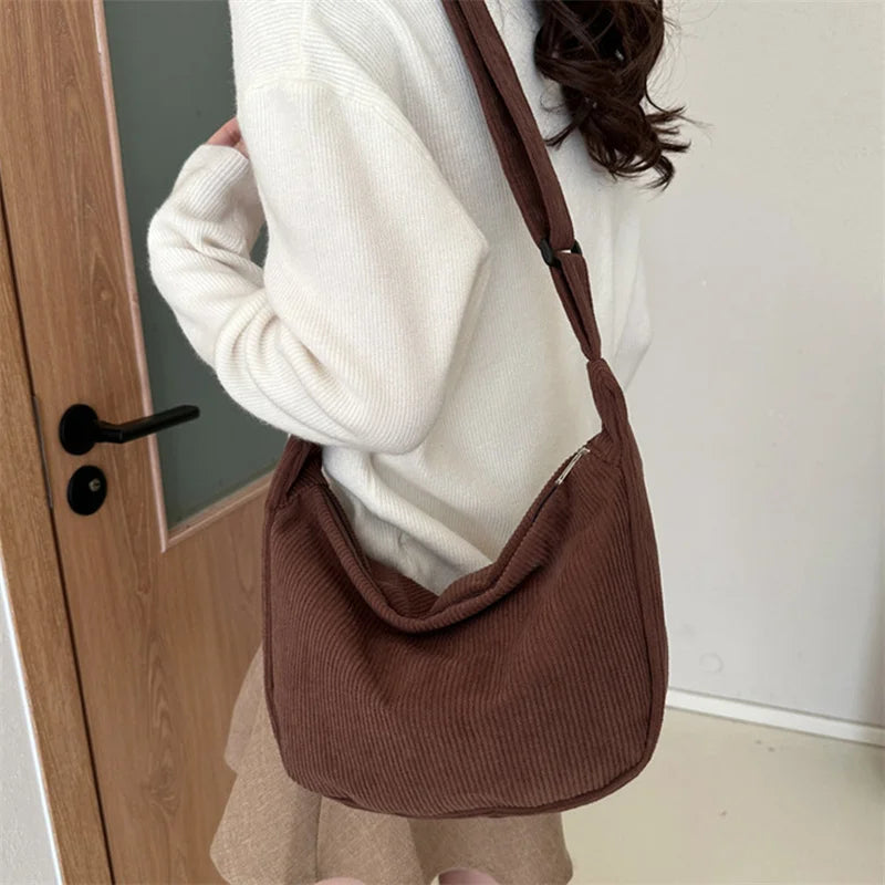 Corduroy Lazy Wind Everything Japanese Literary Single Shoulder Crossbody Student Casual Korean Female Simple Dumpling Bag
