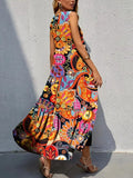 2026 Spring/Summer European & American Women's New Arrival Retro Printed Dress, V-Neck Slimming A-Line Dress for Casual