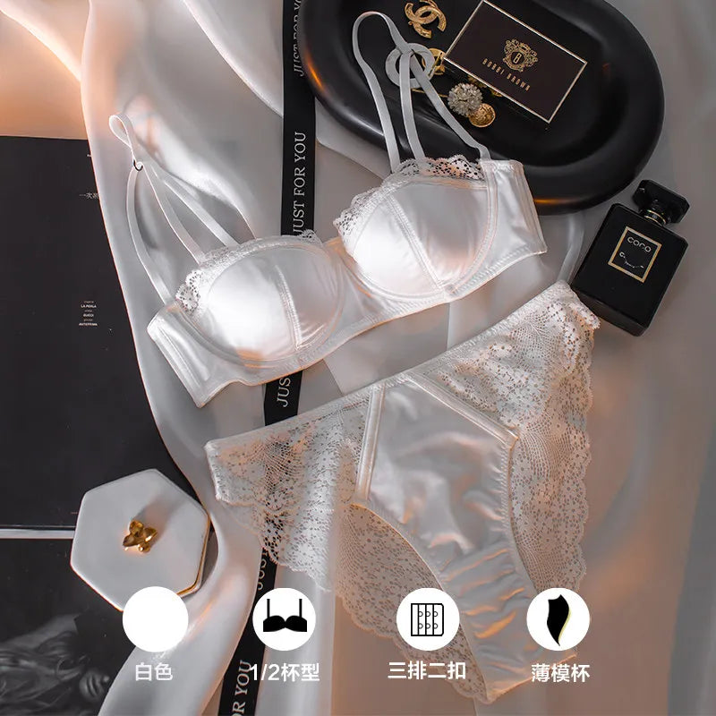 Sexy French Half Cup Invisible Bra Set Soft Underwire Minimizer Push Up Lingerie Set S-XL Comfort Breathable Anti Sag Stylish