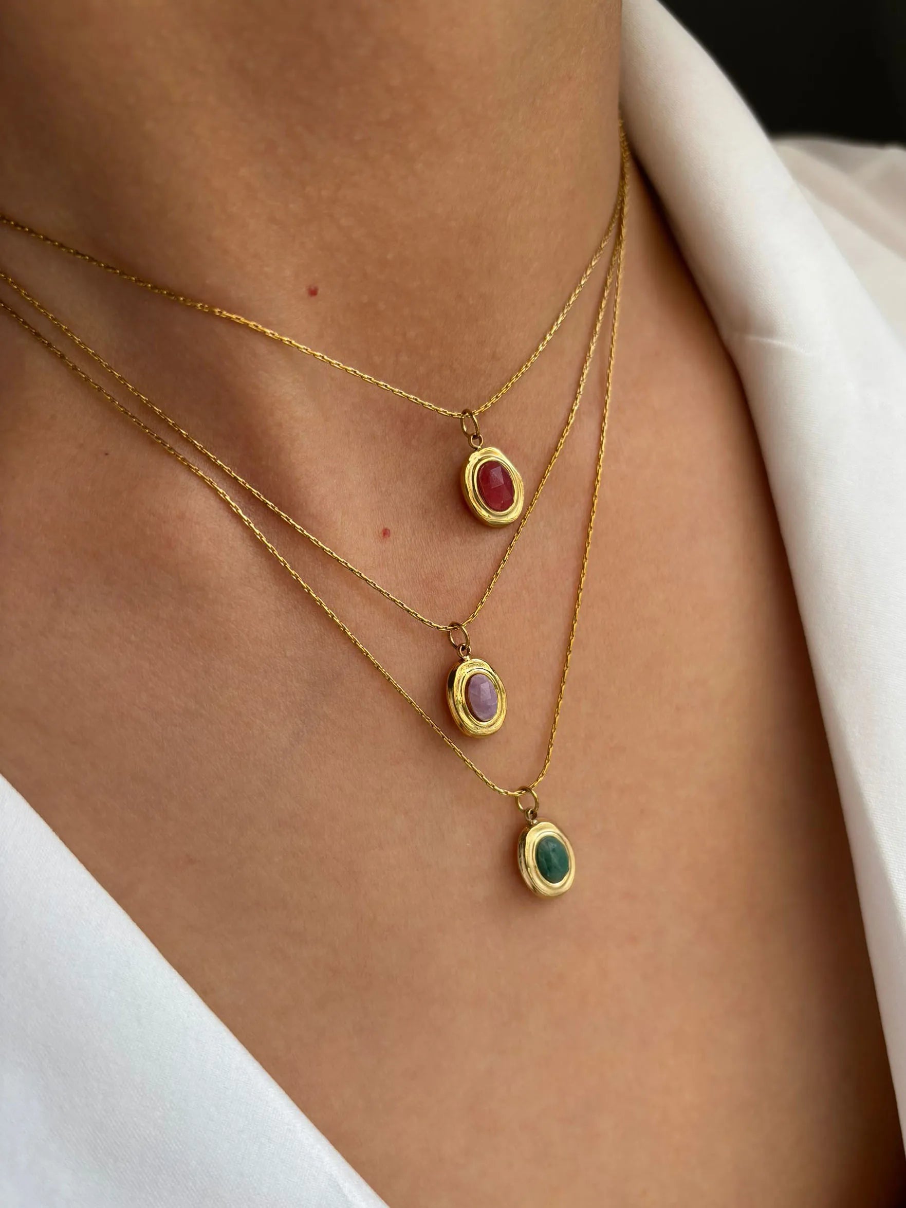 GHIDBK Fashionable Stainless Steel Natural Stone Pendant Necklace Gold-Plated Women's Party Dailys Versatile Jewelry Gifts