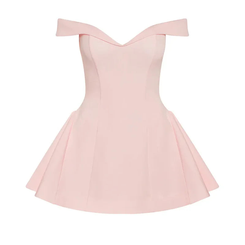 2025summer Off-shoulder Strapless Sexy Mini Dress Women Fashion Patchwork Sleeveless Backless High Waist A-line Club Party Dress