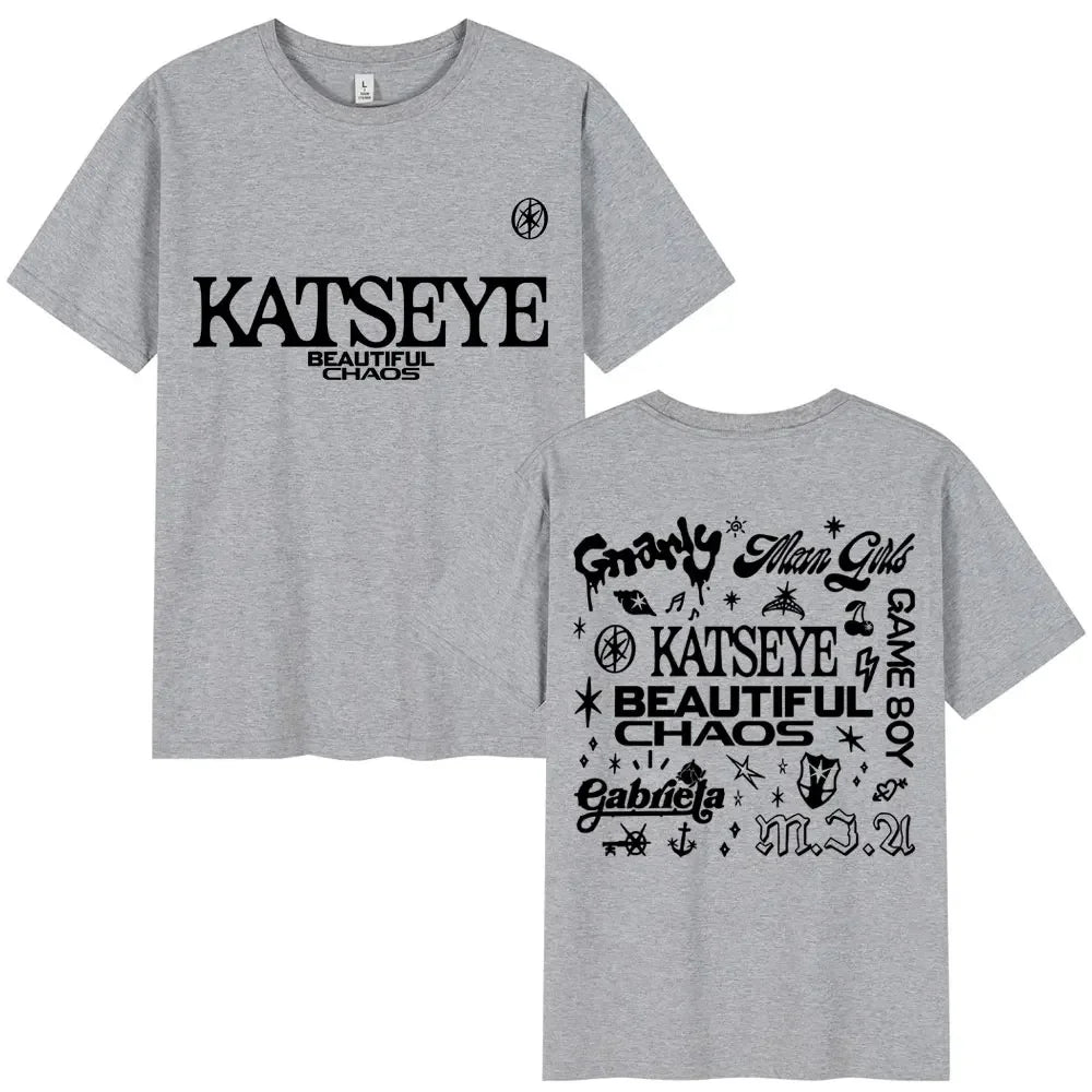 Korean Katseye Beautiful Chaos Tour T Shirt Kpop Vintage Harajuku Fashion Y2K Men Women T-shirt Cotton Loose T Shirts Fans Gifts