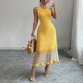 Women's Purple Ombre Sleeveless Crew Neck Mesh Elastic Knit Midi Dress with Sheer Hem Casual Summer Beach Vacation Party Dress