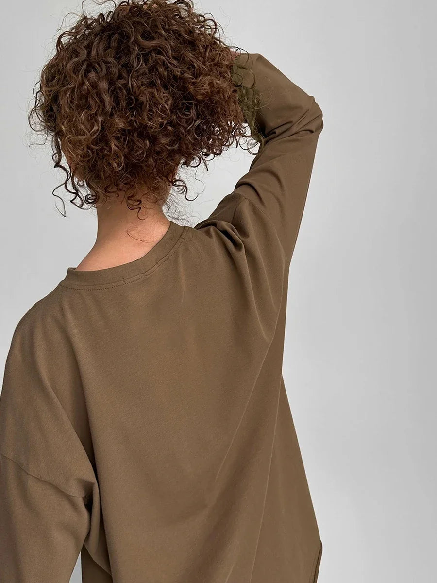 Blubelle Women Autumn 100% Cotton T-shirt Bottoming Spring Basic Fashionable Solid Lady Long Sleeve Loose Tops Shirts