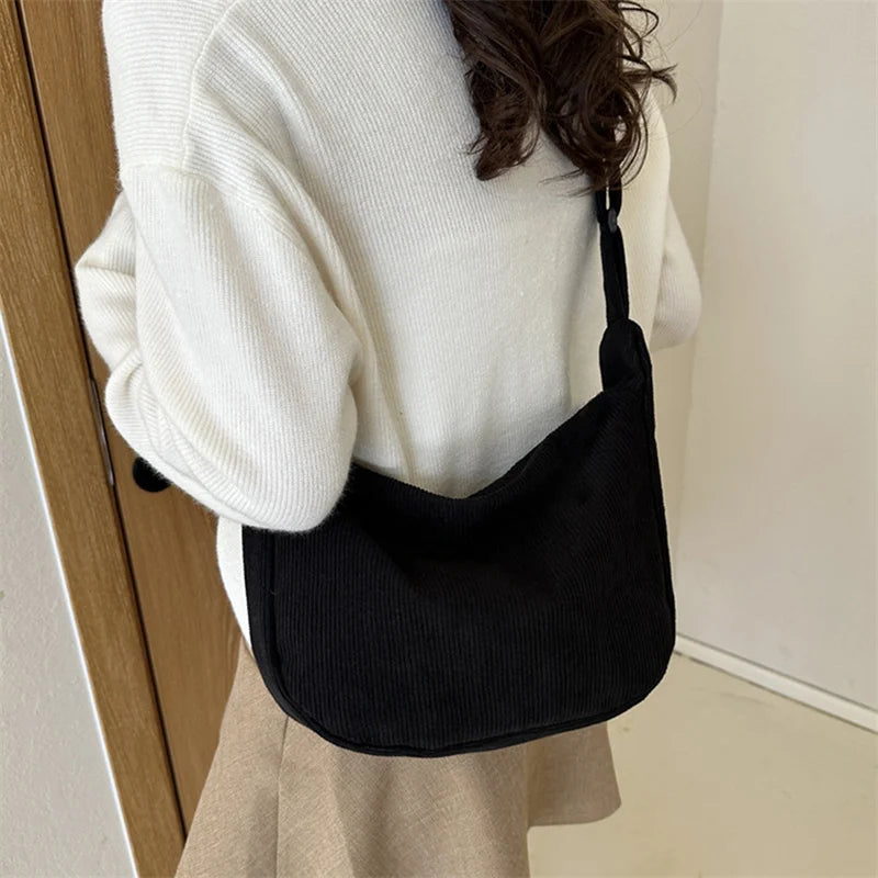 Corduroy Lazy Wind Everything Japanese Literary Single Shoulder Crossbody Student Casual Korean Female Simple Dumpling Bag