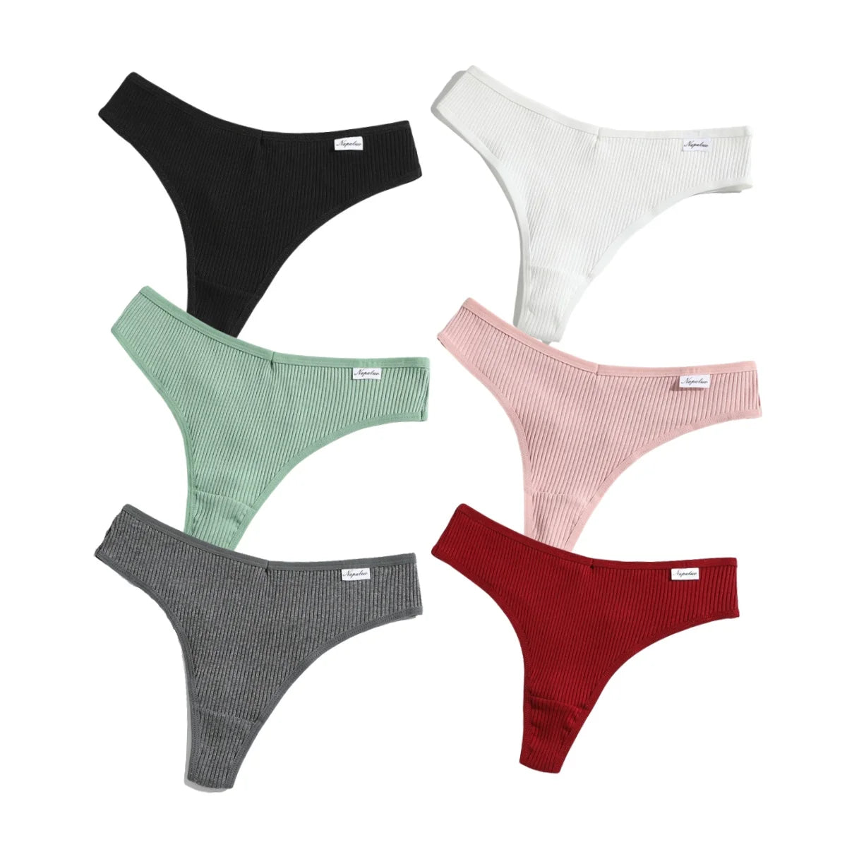 6Pcs/Set Women Cotton Thongs Female Ribbed Panties Low Rise G-String Sexy Underwear Solid Color Bikini Soft S-XL Intimates