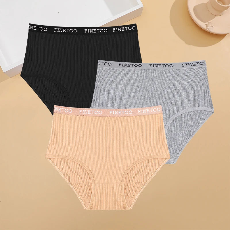 3Pcs Plus Size Cotton Underwear Sexy Striped Mid Waist Panties Breathable Stretch Belt Briefs Female Comfort Lingerie Shorts New