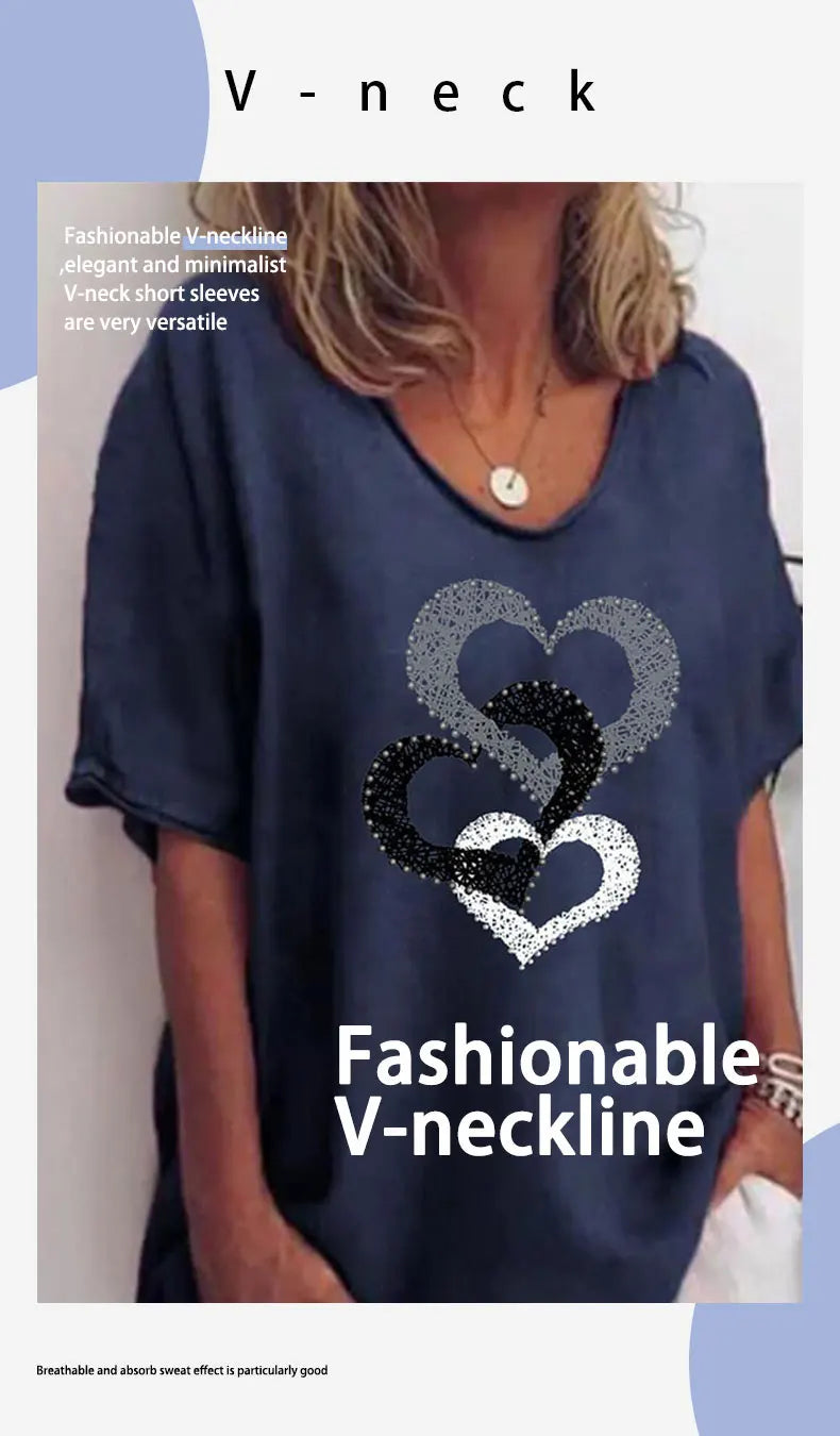 3D Butterfly Printed Short Sleeve T-shirt Korean Style Women's Clothes 2024 V-neck Short Sleeves Tees Shirt Loose Casual Blouses