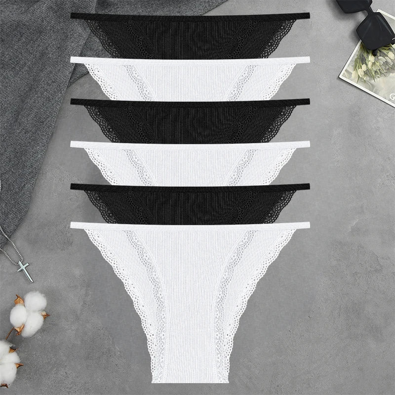 FIENTOO 6PCS Sexy Low-Waist Briefs Lace Cotton Panties for Women Female Soft Underwear Girls Elastic Intimates Sexy Lingerie