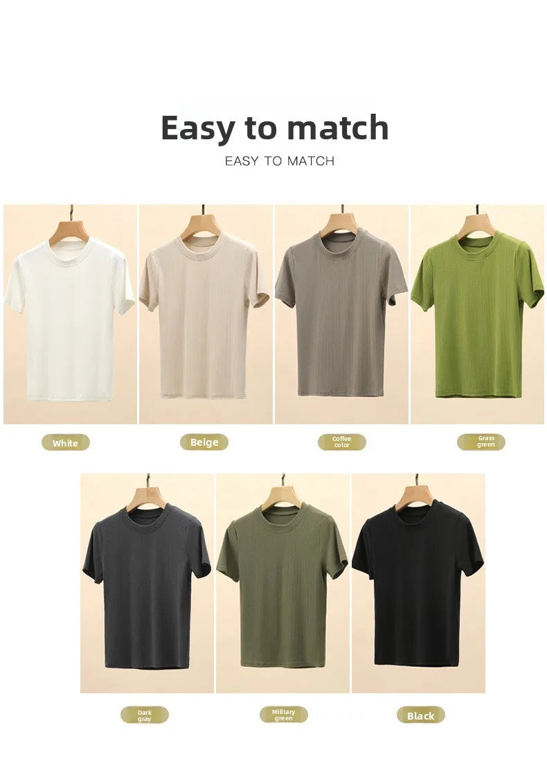 Summer New Women's Crewneck T-shirt Knitted Short-sleeved Top Casual All-match T-shirt Striped Base Shirt Slim-fit Breathable