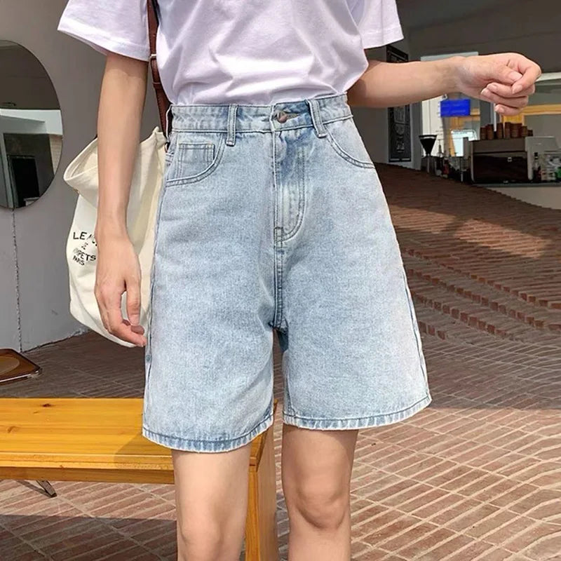 Summer Hot Sale Female Korean High Waist Jeans Lady Solid Color Thin Denim Shorts Girls Casual Fashion Daily Short Pants