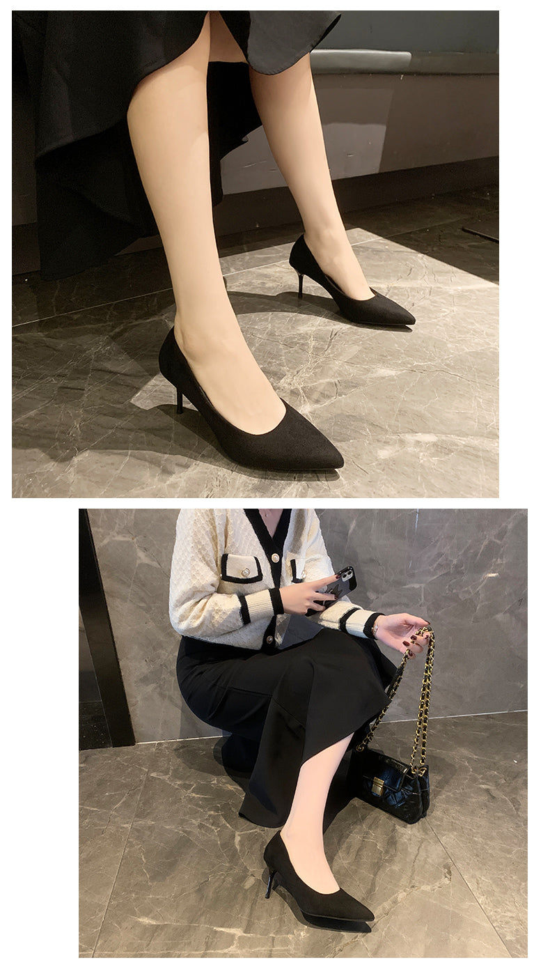 Women New Mid Heeled Sandals Black 6-8-10cm Pointed Thin Heeled Baotou Banquet High Heeled Shoes Womens Shoes Tacones Mujer