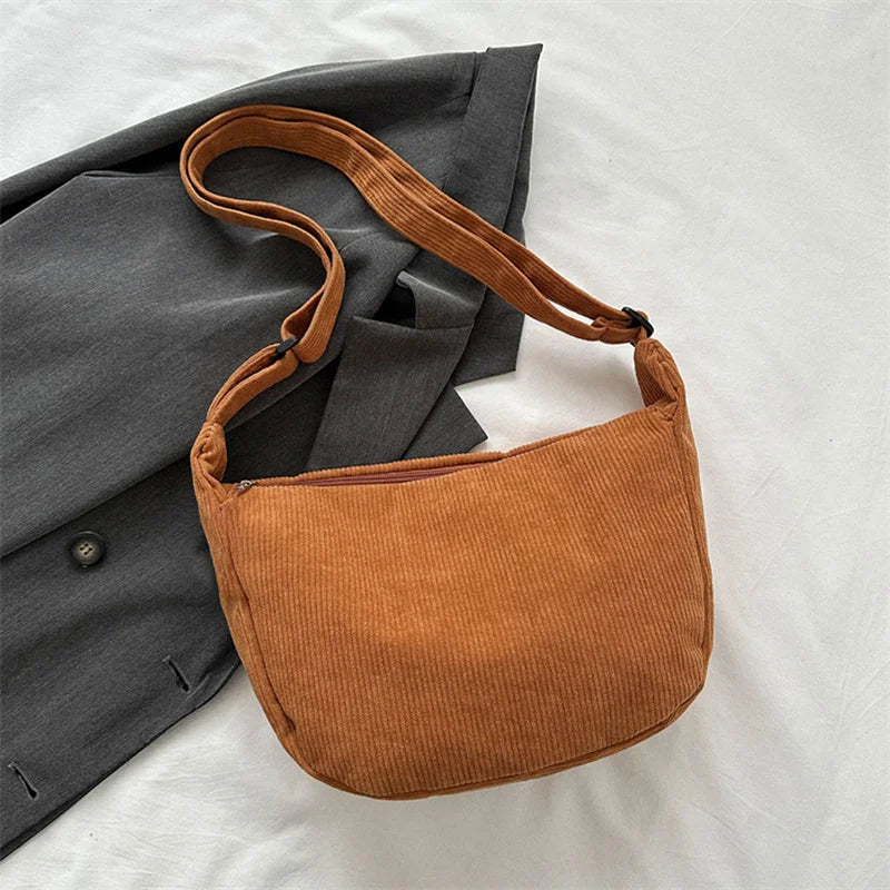 Corduroy Lazy Wind Everything Japanese Literary Single Shoulder Crossbody Student Casual Korean Female Simple Dumpling Bag