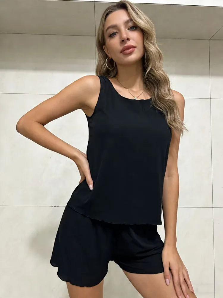 Sleeveless Pajama Sets Women Simple Baggy Home Breathable Ulzzang Soft Casual All-match Summer Harajuku College Girls Loungewear