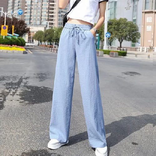 2026 new spring and summer wide leg pants women's high waist ice silk pants thin thin mopping pants female student pants