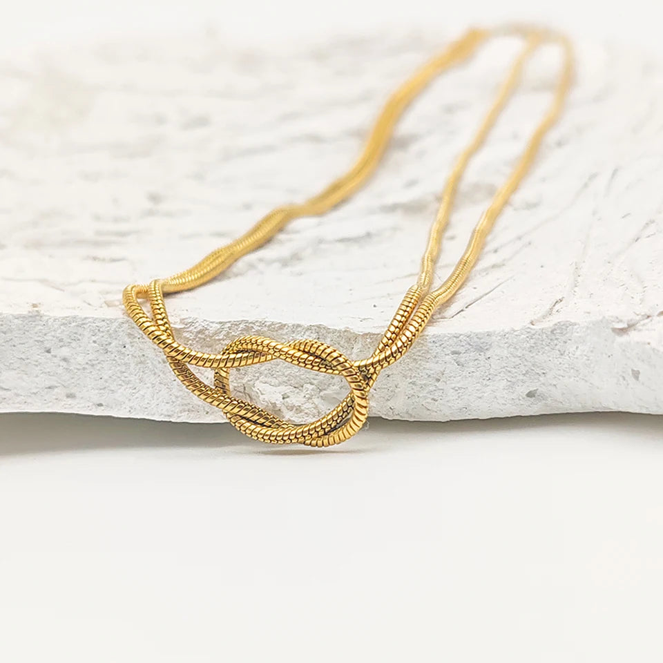 eManco  Elegant Minimalist Jewelry Lusterless 14k Gold Plated Knotted Snake Chain Necklace Women's Stainless Steel Accessories