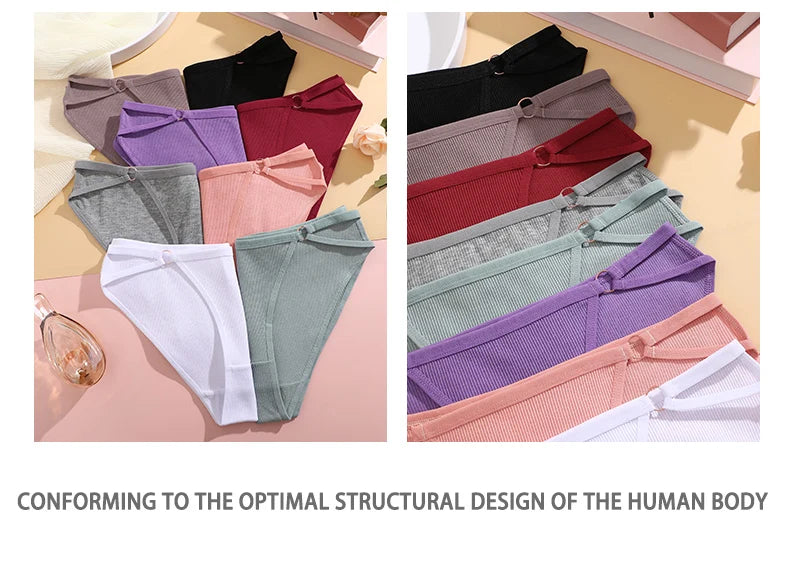 4PCS/SET Stripes Women Cotton Panties Women Sexy Low Rise Briefs Female Breathbale Underwear Button Design Pattern Soft Lingerie