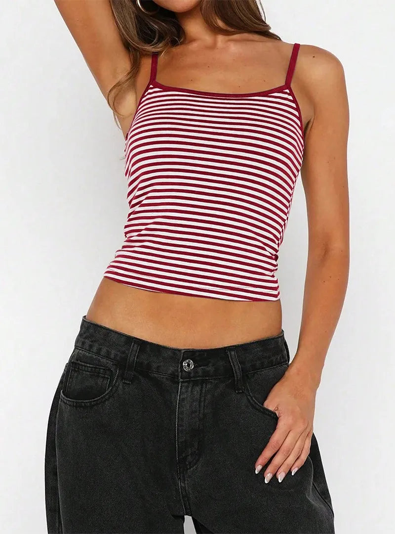 Women's 2026 New Vintage Striped Crop Top – Low Cut High Waist Slim Fit Tank, Sexy Y2K Streetwear Camisole