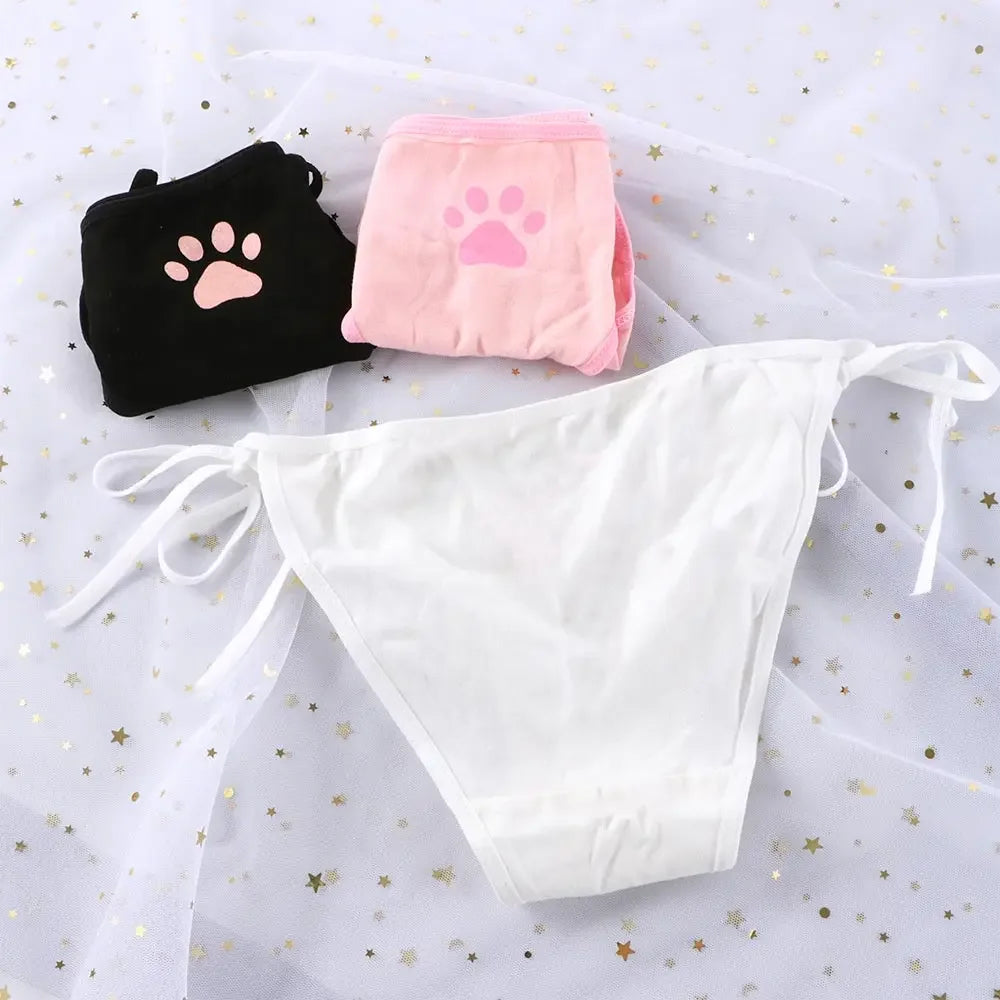1-4Pcs Sexy Bandage Lolita Panties Low Waist Lingerie Cute Claw Women's Briefs Low Waist Animation Underwear Black,Pink,White