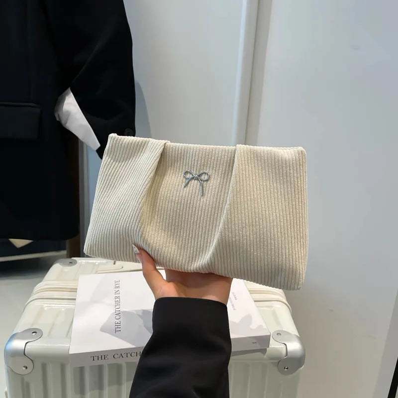 Corduroy Travel Cosmetic Bag Portable Storage Bag Purses Women Large Capacity Clutch Shoulder Bags