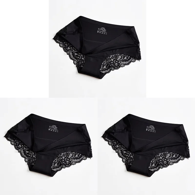 1/3PCS/Set Women's Panties Lace Underwear Sexy Lingerie Ice Silk Briefs Soft Seamless Underpants