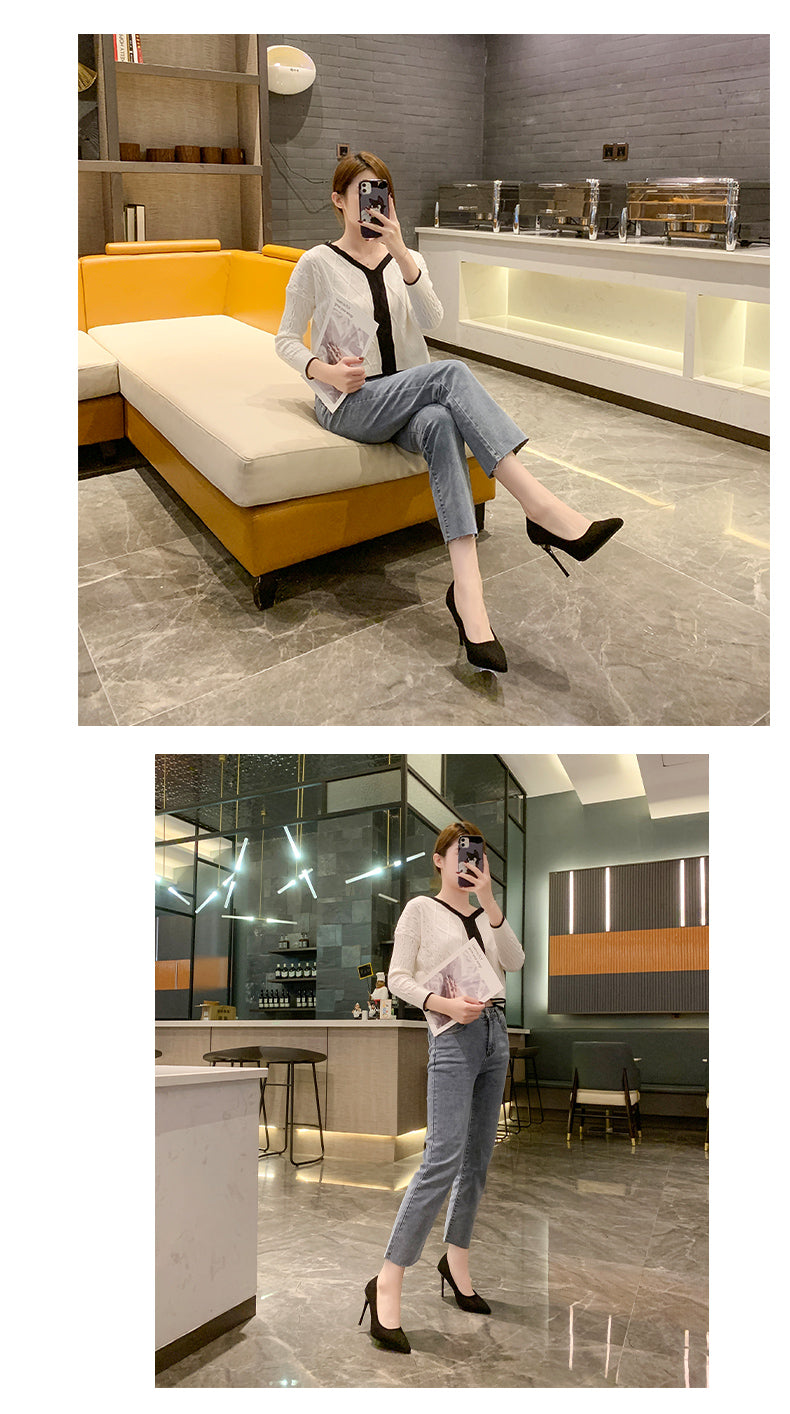 Women New Mid Heeled Sandals Black 6-8-10cm Pointed Thin Heeled Baotou Banquet High Heeled Shoes Womens Shoes Tacones Mujer