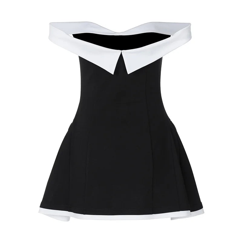2025summer Off-shoulder Strapless Sexy Mini Dress Women Fashion Patchwork Sleeveless Backless High Waist A-line Club Party Dress